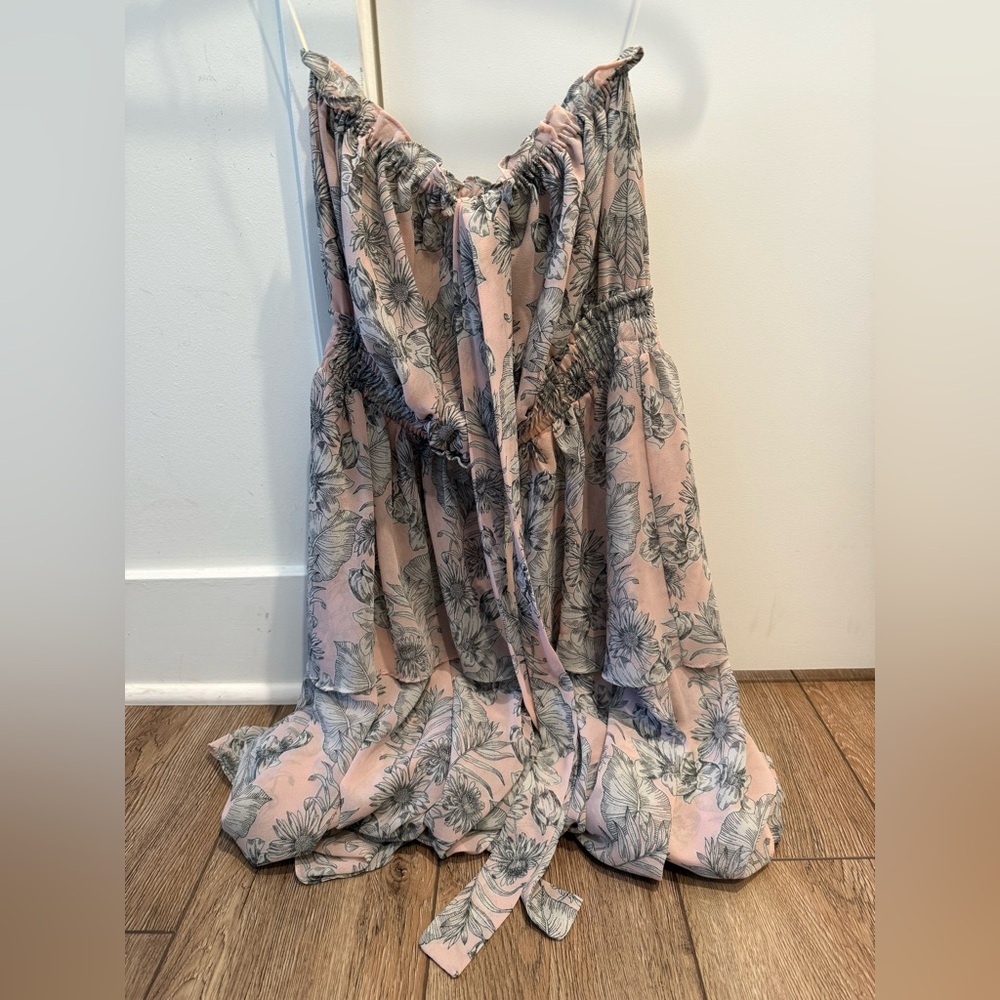 Misa Los Angeles Pink and Gray Floral Maxi Dress
